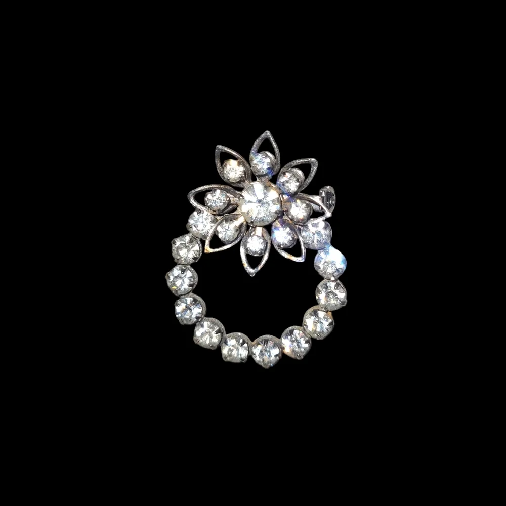 Elegant Silver Floral Crystal Brooch